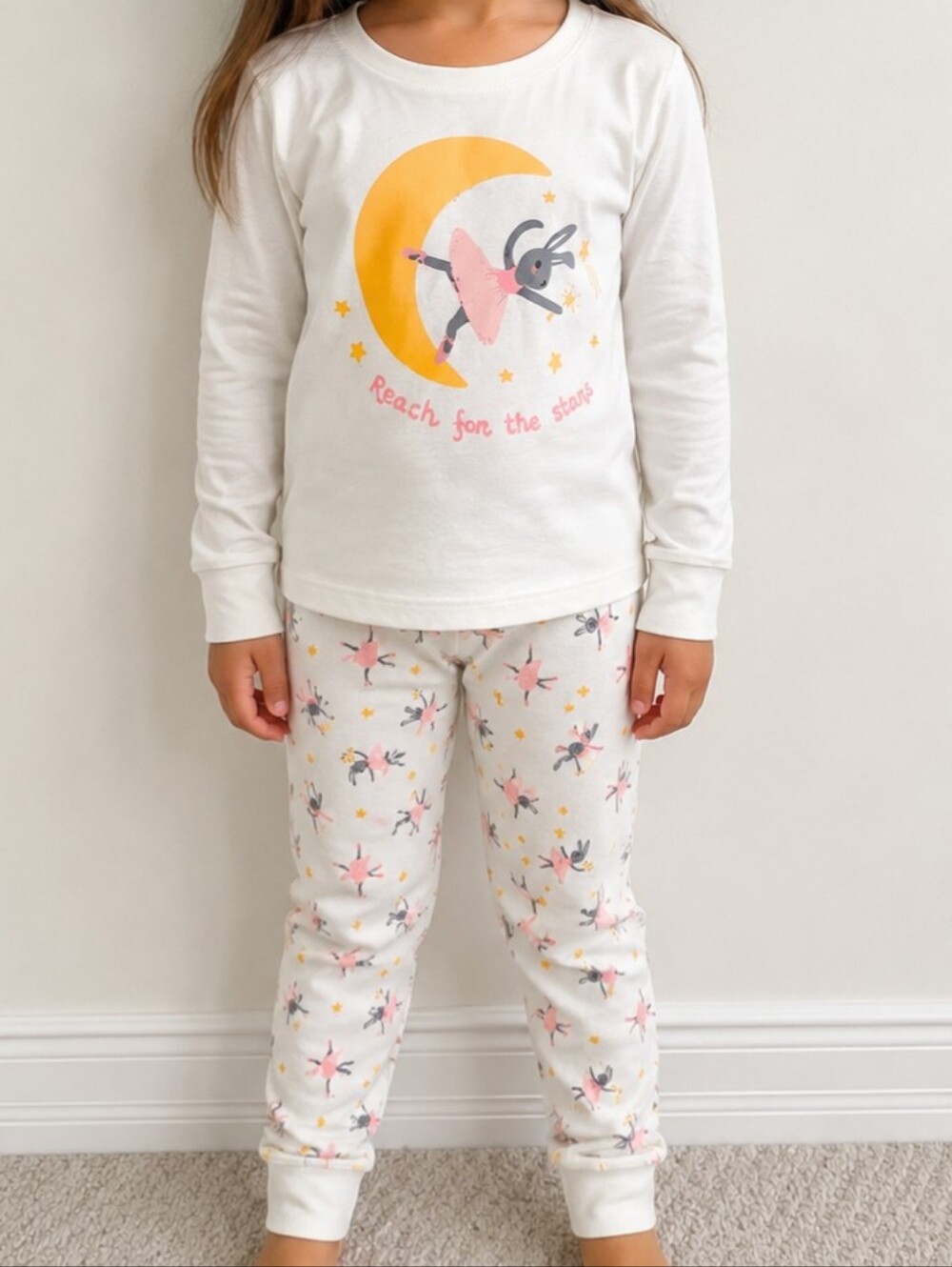 Girls' White 'Reach for the Stars' Ballerina Pajama Set - 2T - 3 T